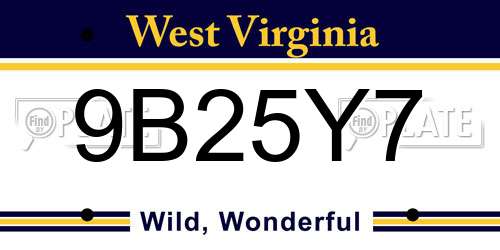 9B25Y7 West Virginia License Plate