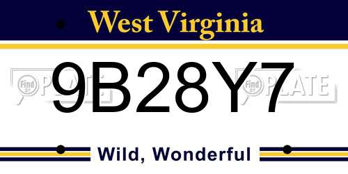 9B28Y7 West Virginia License Plate