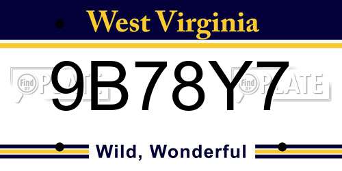 9B78Y7 West Virginia License Plate