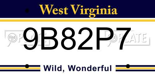 9B82P7 West Virginia License Plate