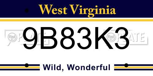 9B83K3 West Virginia License Plate
