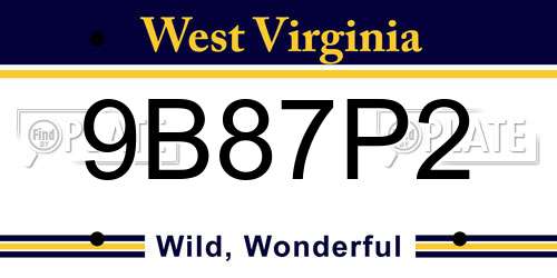 9B87P2 West Virginia License Plate