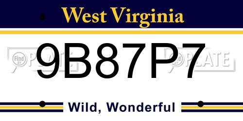 9B87P7 West Virginia License Plate
