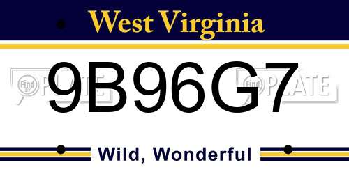 9B96G7 West Virginia License Plate