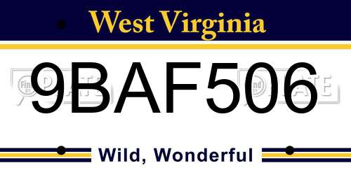 9BAF506 West Virginia License Plate