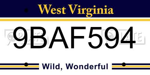 9BAF594 West Virginia License Plate