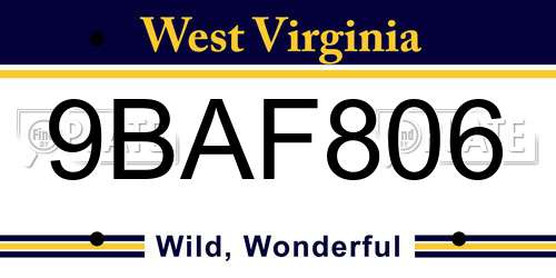 9BAF806 West Virginia License Plate