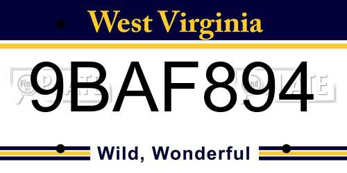 9BAF894 West Virginia License Plate