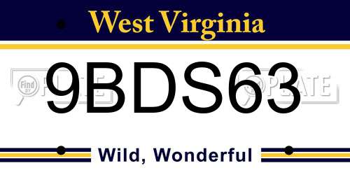 9BDS63 West Virginia License Plate