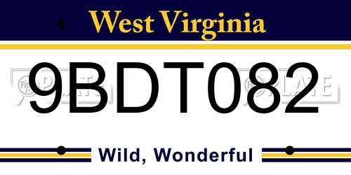 9BDT082 West Virginia License Plate