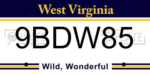 9BDW85 West Virginia License Plate