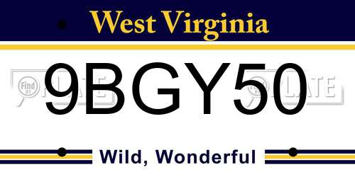 9BGY50 West Virginia License Plate