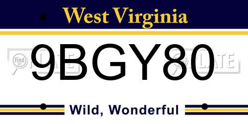 9BGY80 West Virginia License Plate