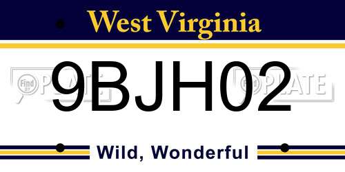 9BJH02 West Virginia License Plate