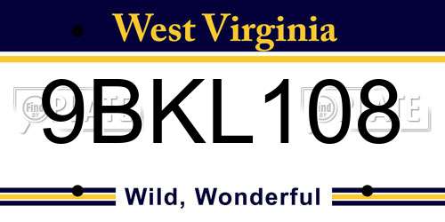 9BKL108 West Virginia License Plate