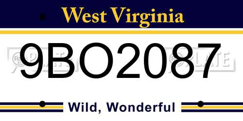 9BO2087 West Virginia License Plate