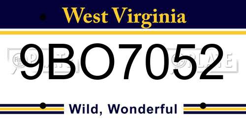 9BO7052 West Virginia License Plate