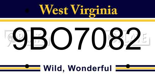 9BO7082 West Virginia License Plate