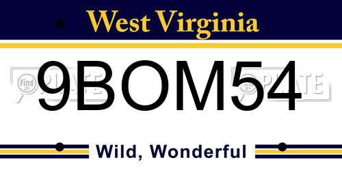 9BOM54 West Virginia License Plate