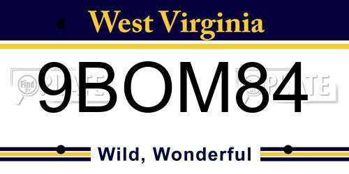 9BOM84 West Virginia License Plate