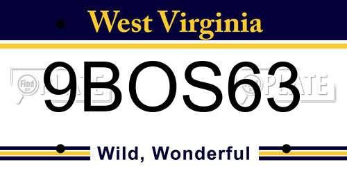 9BOS63 West Virginia License Plate