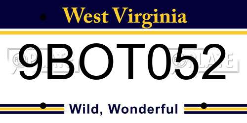 9BOT052 West Virginia License Plate