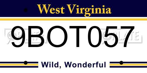 9BOT057 West Virginia License Plate