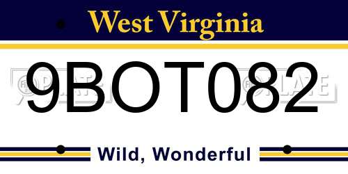 9BOT082 West Virginia License Plate