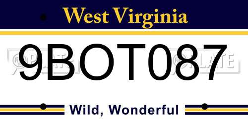 9BOT087 West Virginia License Plate