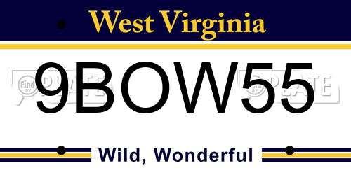 9BOW55 West Virginia License Plate