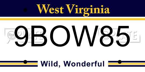 9BOW85 West Virginia License Plate