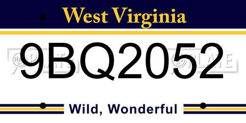 9BQ2052 West Virginia License Plate