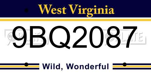 9BQ2087 West Virginia License Plate