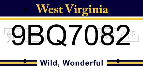 9BQ7082 West Virginia License Plate