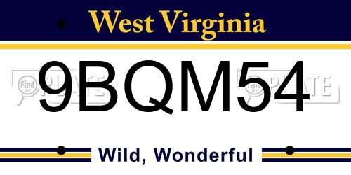9BQM54 West Virginia License Plate