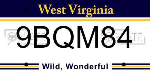 9BQM84 West Virginia License Plate