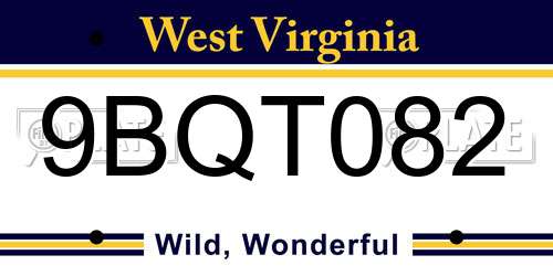 9BQT082 West Virginia License Plate