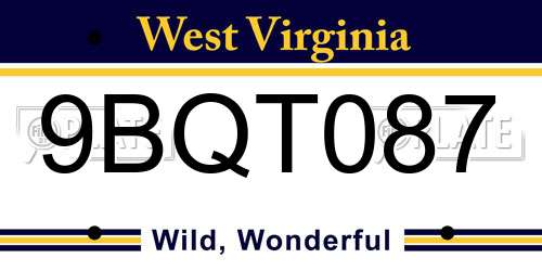 9BQT087 West Virginia License Plate