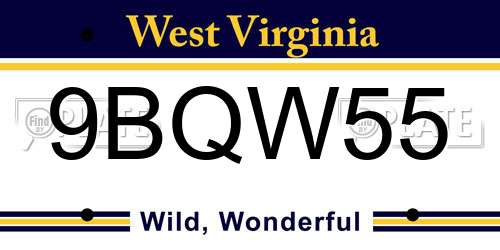 9BQW55 West Virginia License Plate