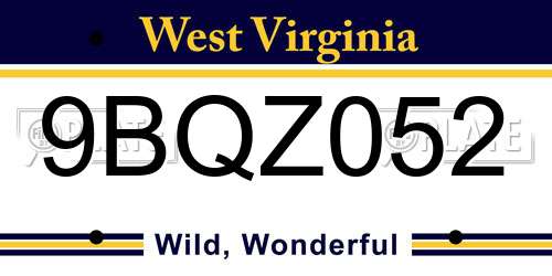 9BQZ052 West Virginia License Plate