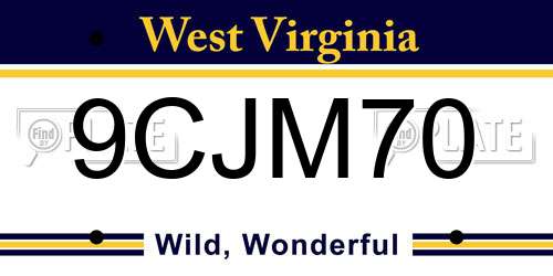 9CJM70 West Virginia License Plate