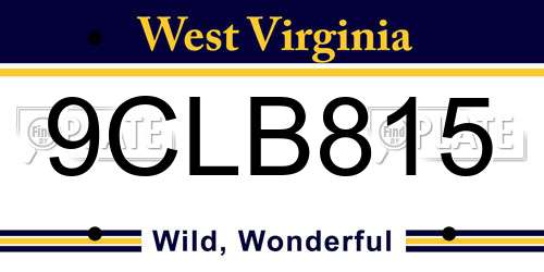 9CLB815 West Virginia License Plate