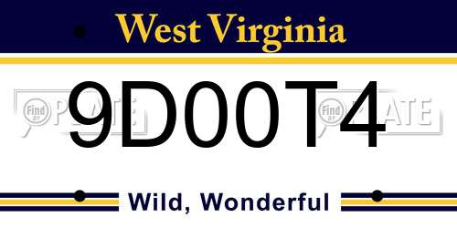 9D00T4 West Virginia License Plate