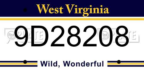 9D28208 West Virginia License Plate