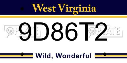9D86T2 West Virginia License Plate