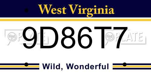 9D86T7 West Virginia License Plate