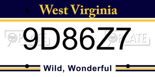 9D86Z7 West Virginia License Plate