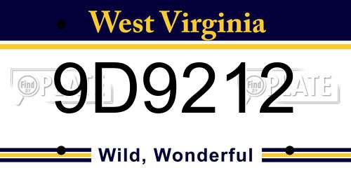9D9212 West Virginia License Plate