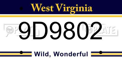 9D9802 West Virginia License Plate