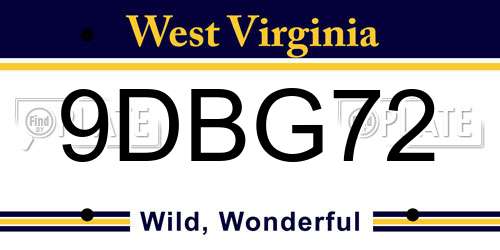 9DBG72 West Virginia License Plate